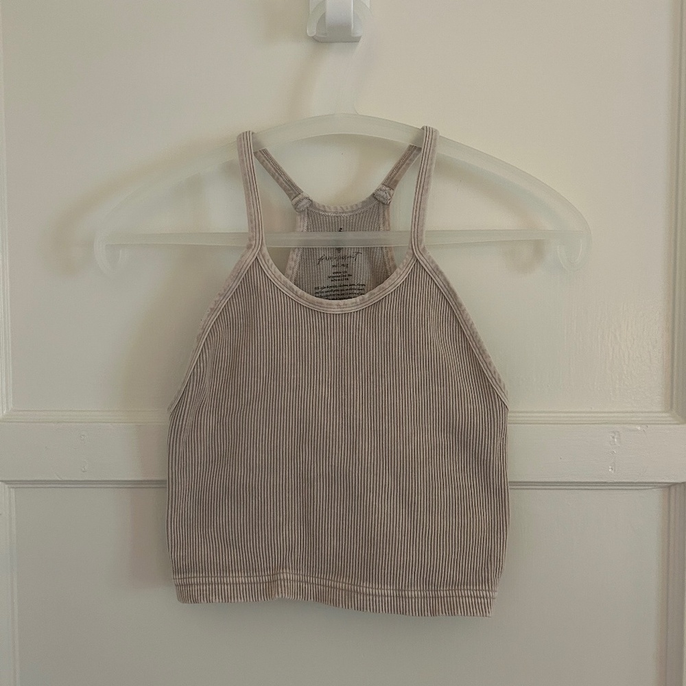 FP Movement by Free People Happiness Runs Crop Tank M/L Heathered Sand